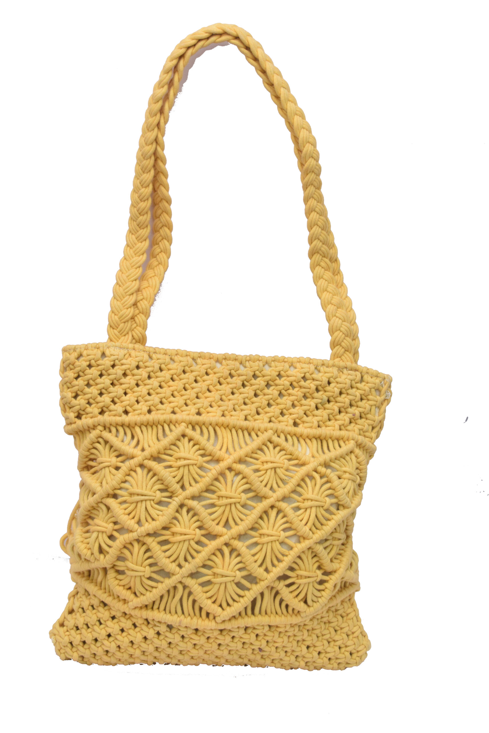 Nisa Handmade Straw Bag Travel Beach Fishing Net Handbag Shopping Woven Shoulder Bag for Women with Stitched Lining Yellow by BTI Engineers